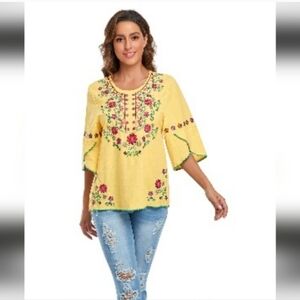 E-Retro Floral Printed Yellow Top